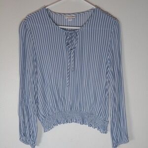 SO Blue White Striped Tie Neck   Women's Size L Beach Coastal Cruise Boho Large